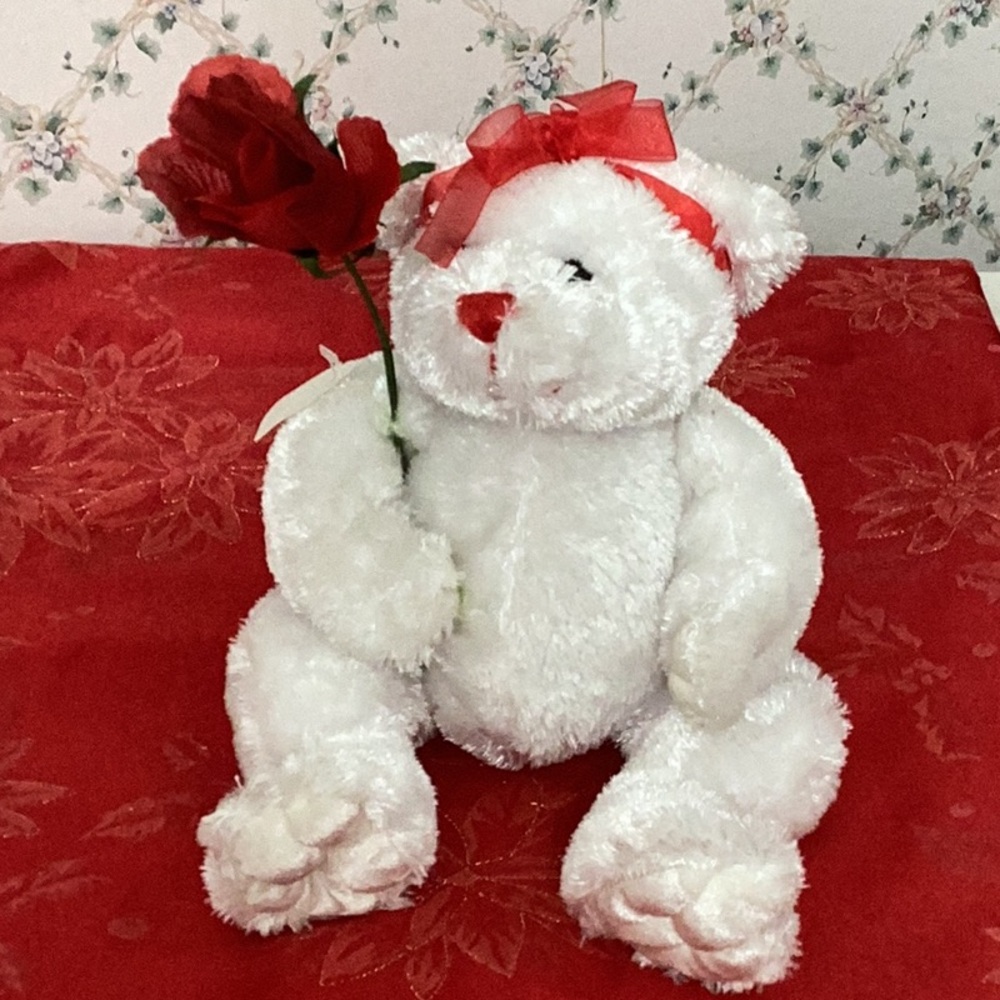 VALENTINE'S Dan Dee timeless collectible cuddly white bear w/ a red rose